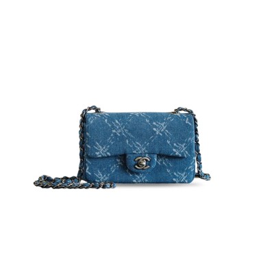 CHANEL MASTER DENIM BLEACHED CHAIN DOUBLE FLAP BLUE (20*10*7cm) 